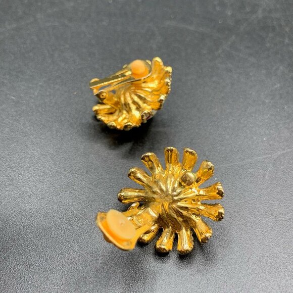 Vintage 80s Daisy Flowers Clipon Earrings Rhinestones Pearl Accents Floral - Picture 5 of 6